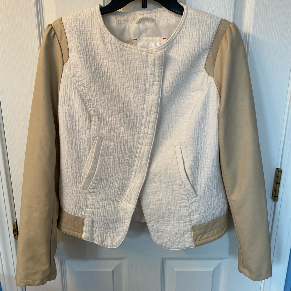 Xhilaration Moto Jacket Size L White & Tan